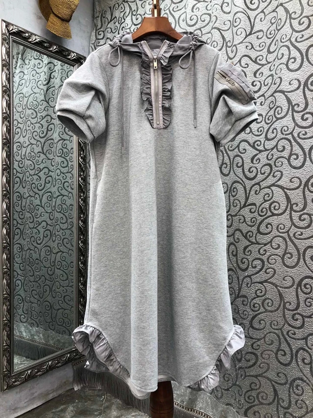 

2023 new women fashion bubble short sleeve hooded lace loose casual dress 0304