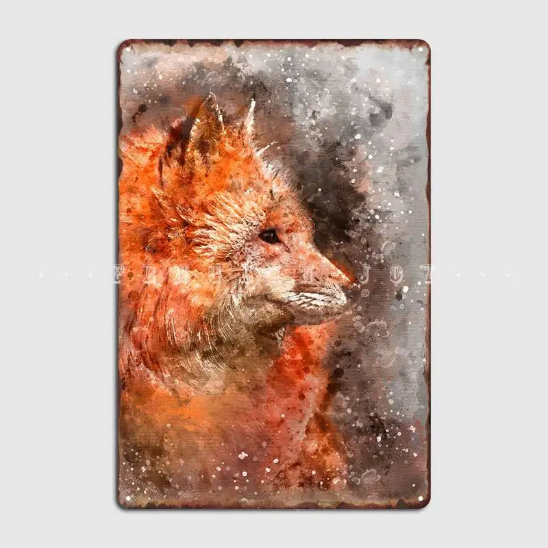 

Winter Fox Watercolor Poster Metal Plaque Plaques Garage Club Custom Cinema Garage Tin Sign Poster