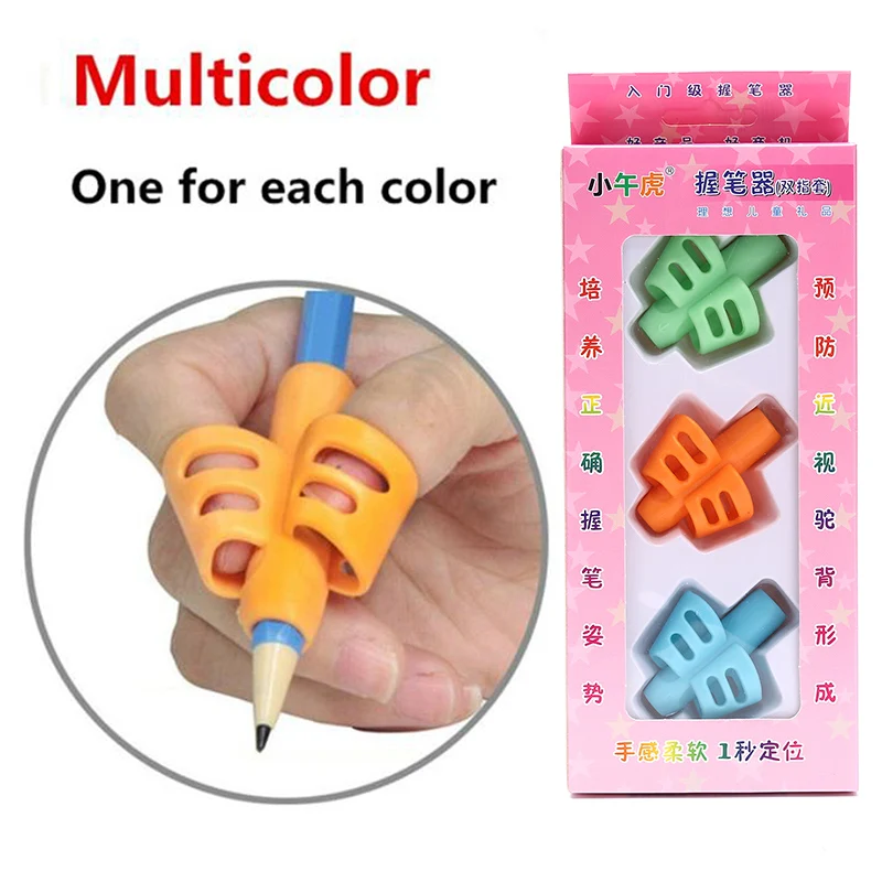 

3 Pack Two Finger Soft Silicone Pen Grip Kids Writing Training Correction Tool Grip Pen Toddler Beginner Grip Pen Corrector
