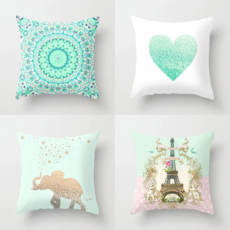 

45X45CM Green Pillow Cover Geometric Print Cushion Covers Pillow case Sofa Cushion Cover Decorative Throw Pillows Case