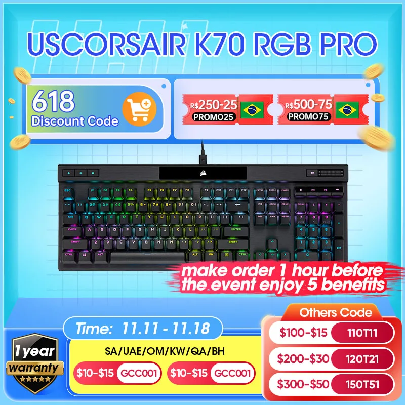 

K70 RGB TKL Wired Gaming Keyboard Gamer CHAMPION SERIES Mechanical CHERRY MX SPEED Keyswitches For Pc Laptop For Corsair