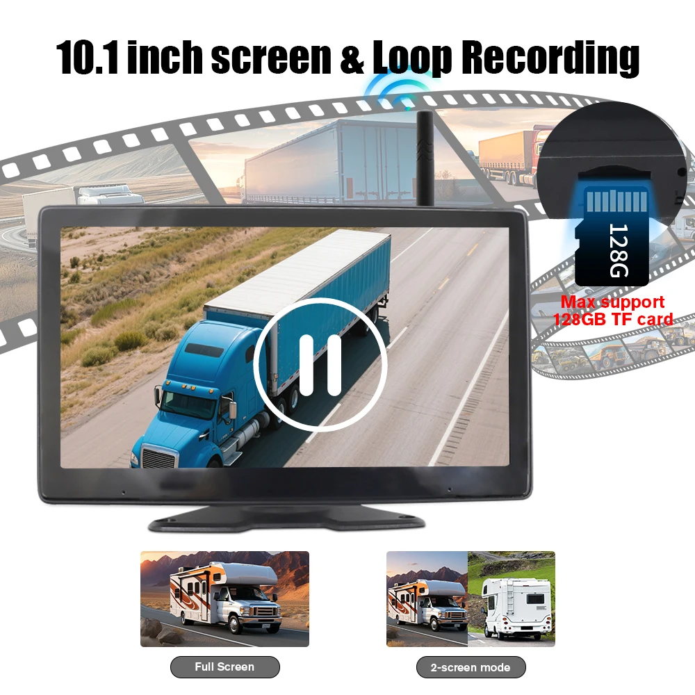 Фото Беспроводная система AHD 1080P для камеры заднего вида с 10,1-дюймовым сенсорным экраном для грузовиков, автобусов и обеспечения безопасности транспортных средств, соответствие стандартам, цена от производителя OEM/ODM №2