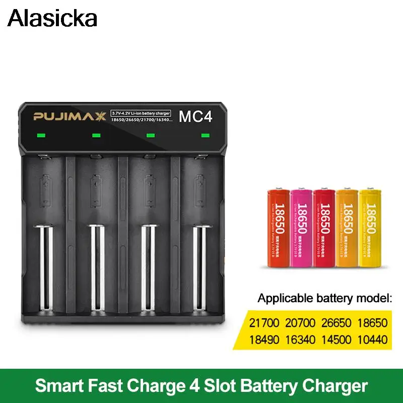 

18650 Battery Charger 4 Slots USB Cable Fast Charging 26650 18350 14500 26500 22650 Li-ion Rechargeable Battery Charger