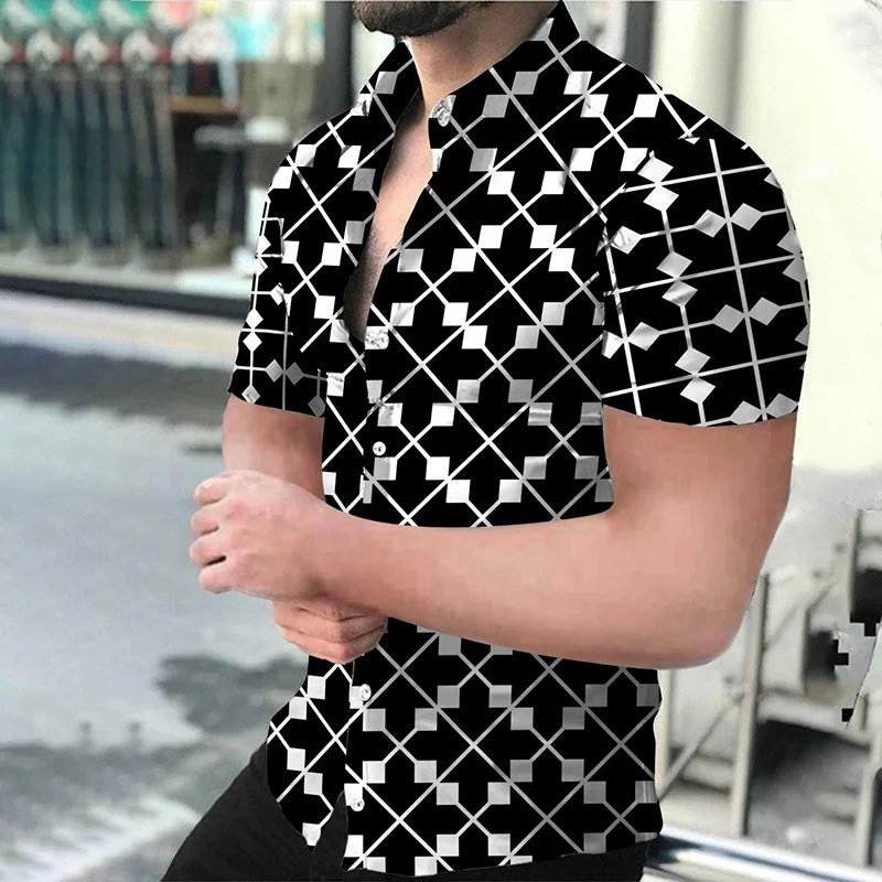 

Men Summer Polyester Short Sleeve Shirt Print Casual Hawaiian Beach Male Top Turn-down Collar T-shirts Men's Clothes Blouse