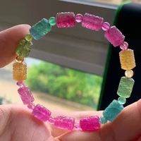 natural colorful tourmaline quartz bracelet clear barrel beads 7 79mm women red carved tourmaline stretch jewelry aaaaaaa