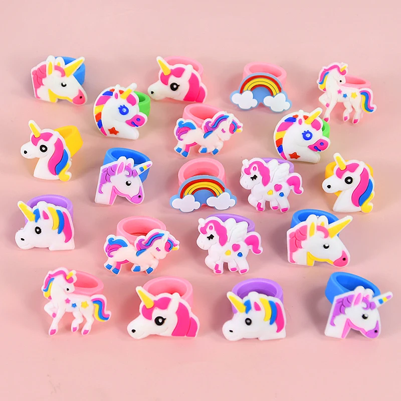 

10pcs Rainbow Unicorn Silicone Ring Kids Girls Unicorn Theme Birthday Party Gifts Favors Baby Shower Decoration Supplies