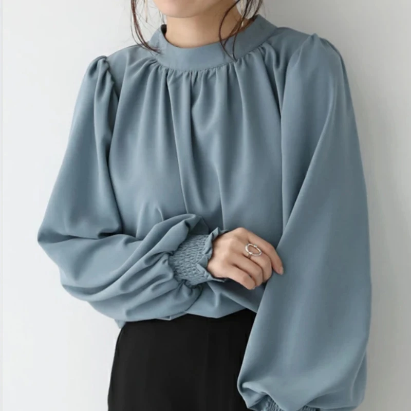 

Женская шифоновая блузка с длинными рукавами-фонариками, свободного покроя