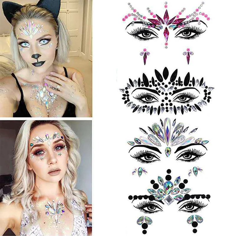 3D Diamond Eyebrow Sticker Halloween Makeup Shiny Rhinestones Face Jewelry Tattoo Self Adhesive DIY Beauty Music Festival Decor images - 6