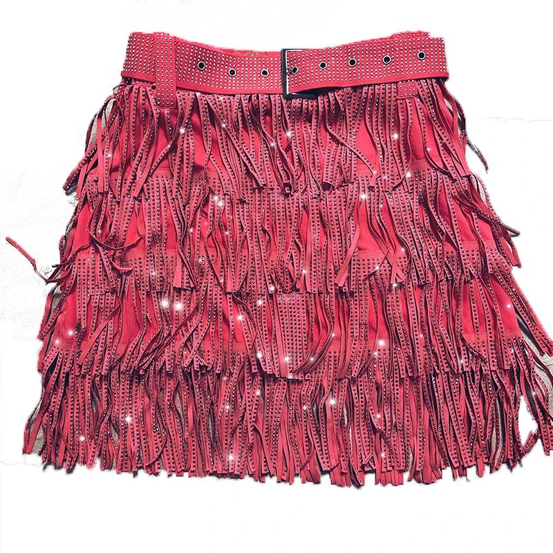 Za Fashion 2022 New Autumn Women High Waist Belt Multi Layer Short Heavy Drilling Rhinestones Fringed Belt Cake Skirt A Line Y2k images - 6