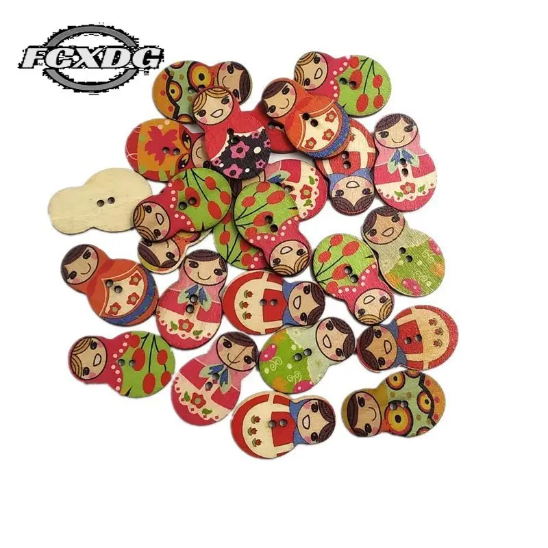 

50pcs/lot Mixed Colors Wooden Buttons for Crafts Scrapbooking Accessories Matryoshka Design Fashion Vintage Buttons for Clothing