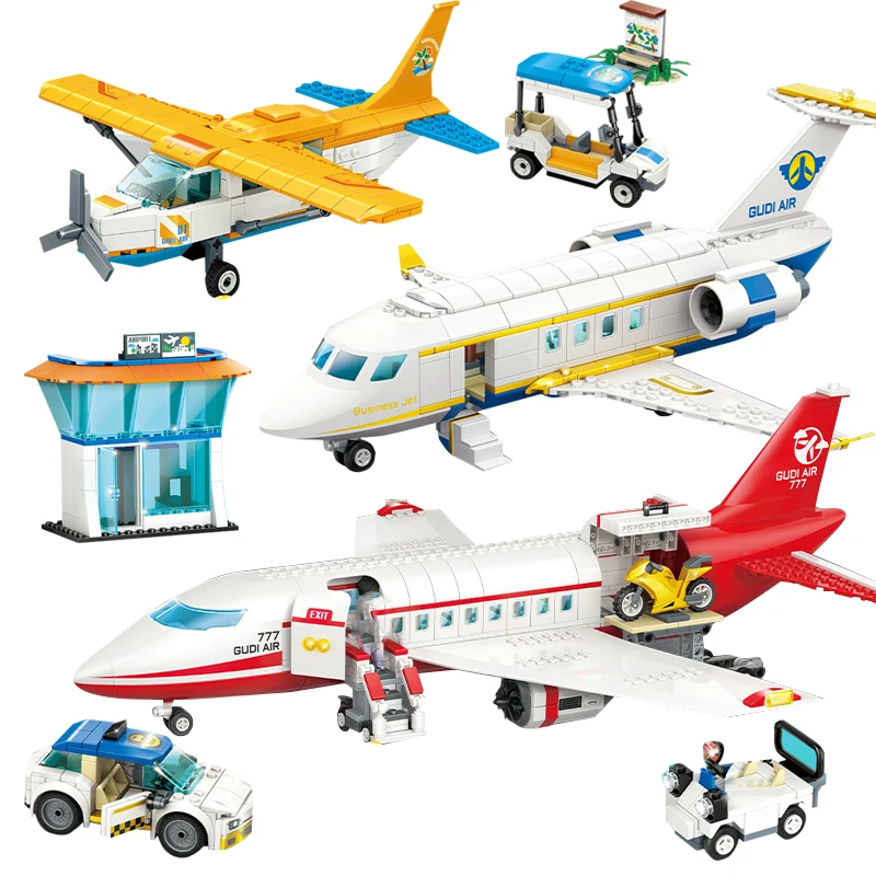 

City Air Passenger Airplane Sightseeing Aircraft Airport Building Blocks Assembly Educational DIY Bricks Toys For Children Gifts