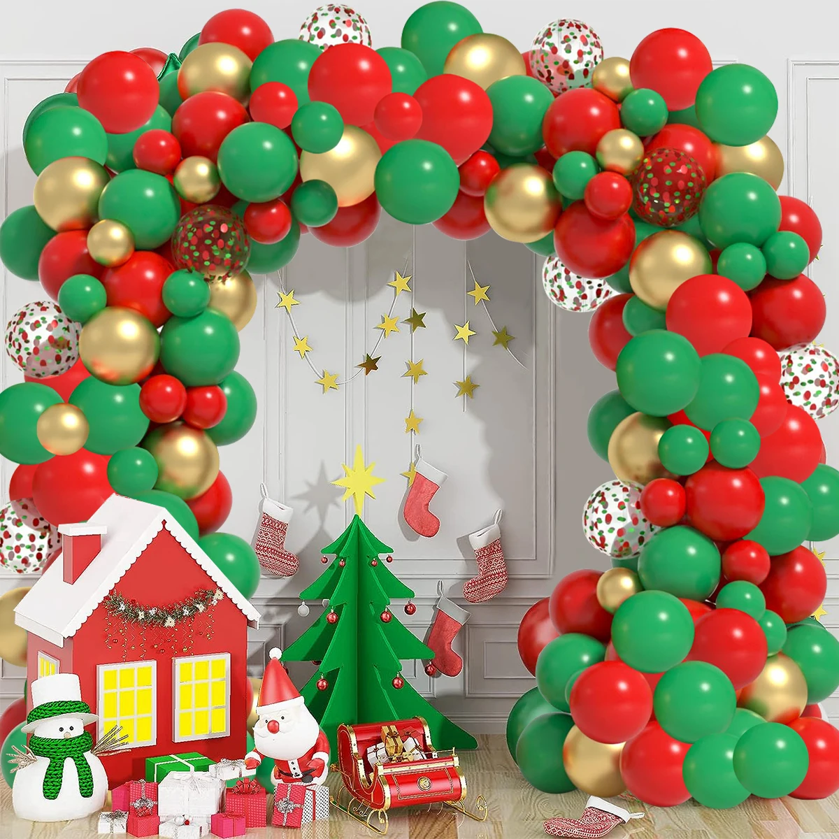 

Рождественская гирлянда с воздушными шарами, зеленая, золотая, красная, фотосессия 2024, украшение для новогодней и рождественской вечеринки