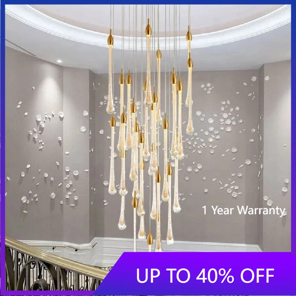 

Modern Crystal LED Chandelier for Living Room Large Luxury Cristal Staircase Hanging Lamps Gold Long Stair Indoor Light Fixtures