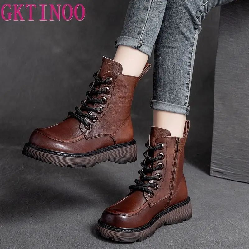 

GKTINOO/ботильоны из натуральной кожи; Женские ботинки; Новинка 2022 года; Зимние удобные ботинки ручной работы на платформе с круглым носком для ...