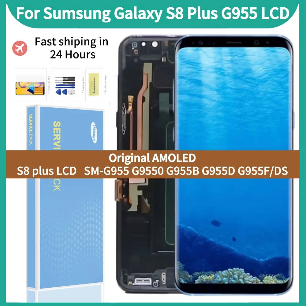 Original 6.2''AMOLED LCD For Samsung Galaxy S8 plus Display With Black Frame SM-G955 G955FD LCD Touch Screen Digitizer Assembly