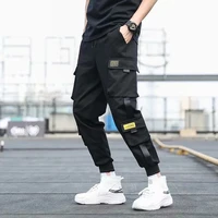 mens side pockets cargo harem pants ribbons black hip hop casual male joggers trousers fashion casual streetwear pants 5xl