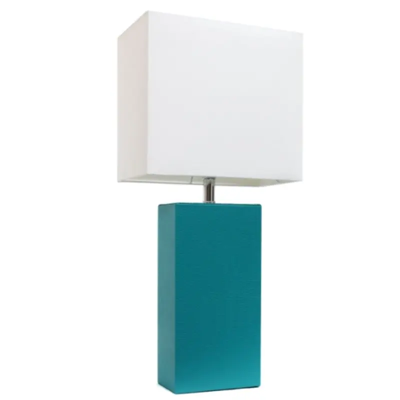 

Modern Leather Table Lamp with White Fabric Shade, Teal
