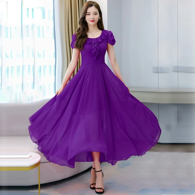 

Women Dresses Summer 2021 Streetwear Robe Longue Plus Size Clothing Maxi Jurk Chiffon Dress Sukienka Noir Ete Femme Vestidos K36