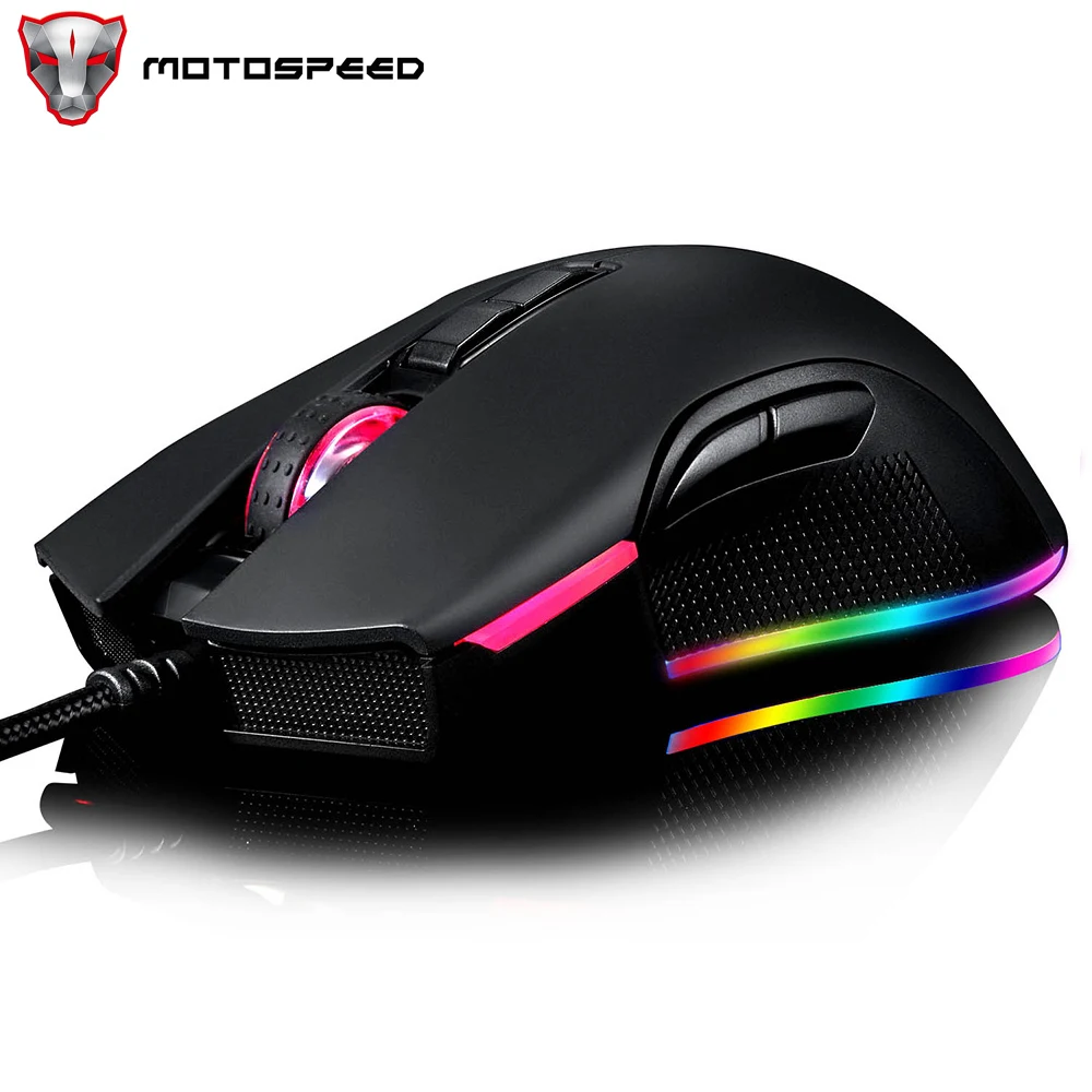 Проводная игровая мышь PAW3325 Motospeed V70 с RGB подсветкой, 7 кнопок, оптический сенсор, настройка макропрограммирования для компьютера и ноутбука