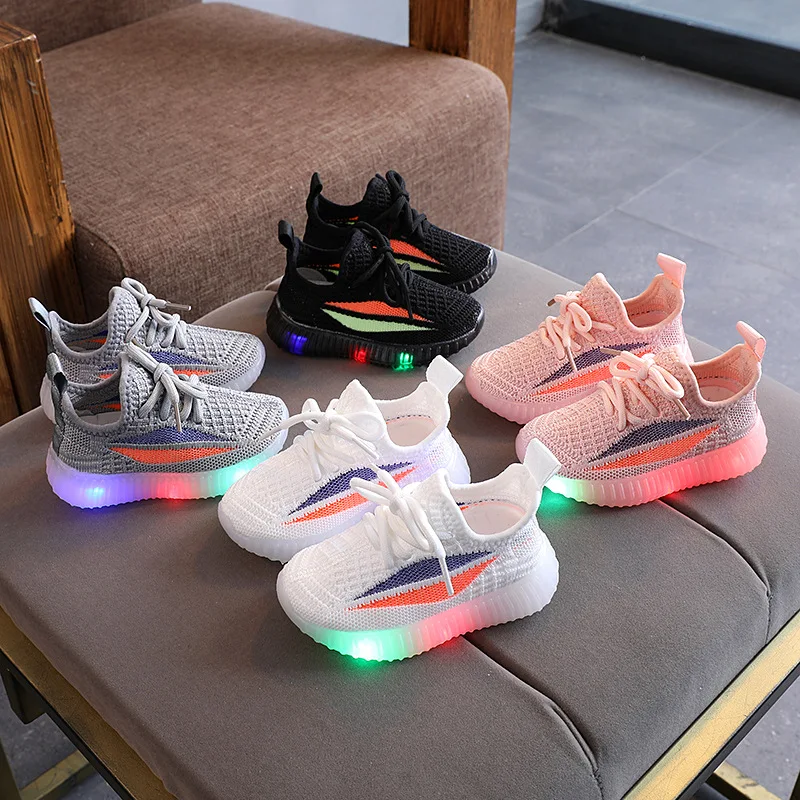 

Size 21-30 New Children's Breathable Sneakers Boys and Girls Non-slip Toddler Shoes Mesh Light Up Fashion Casual Sneakers