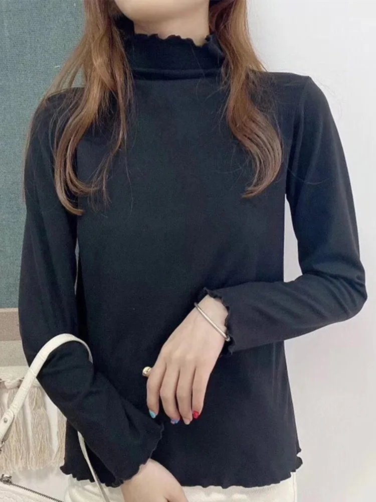 Женская футболка с высоким воротником и длинными рукавами базовые топы теплые