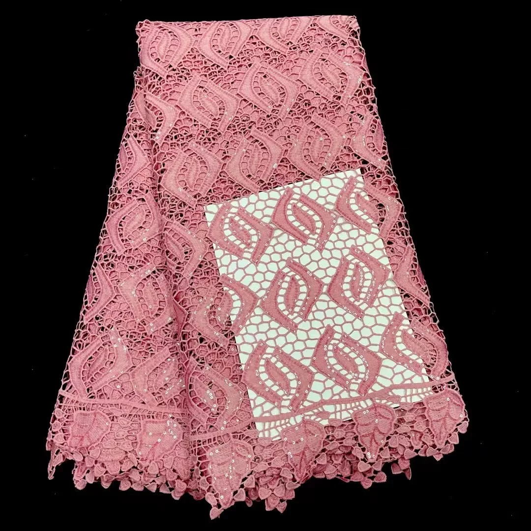 

African Cord Lace Fabric Embroidered Sequins Guipure Cord Lace Nigerian 2022 High Quality Water Soluble French Mesh Lace Fabric