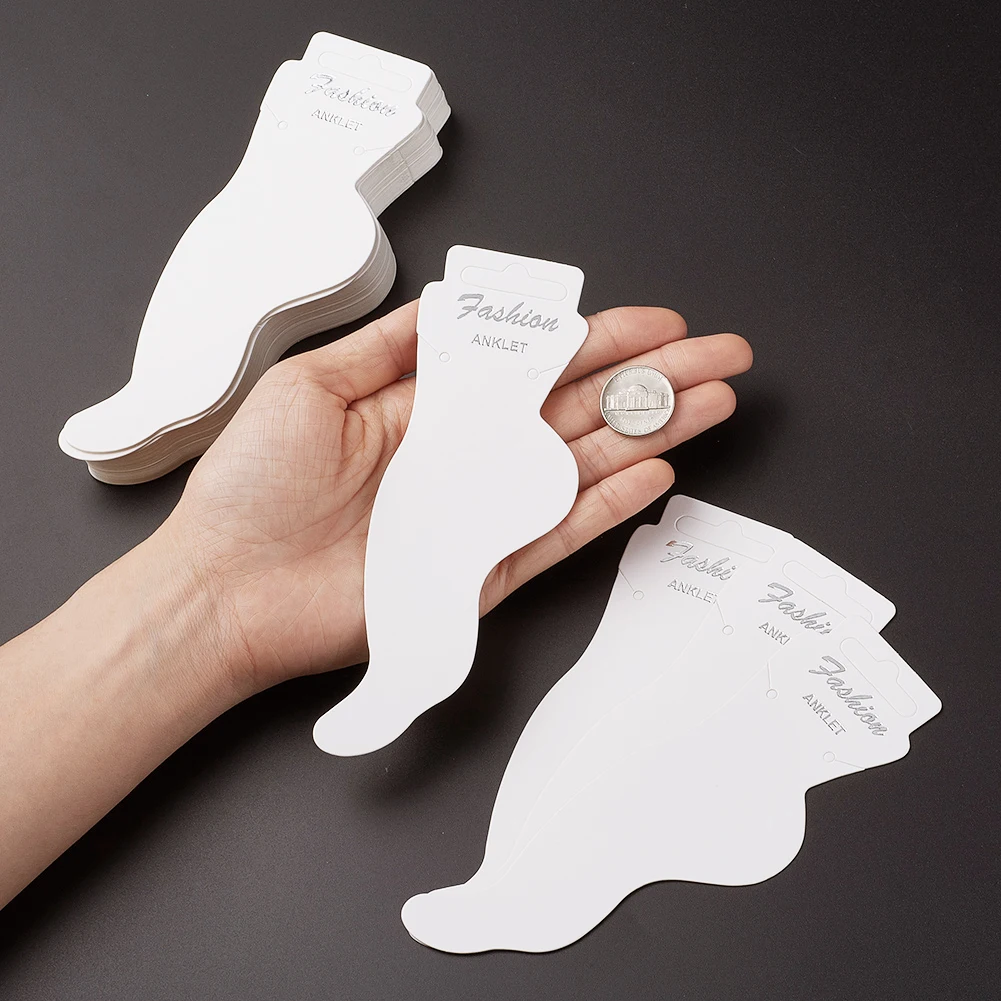 PANDAHALL 800PCS Cardboard Anklet Jewelry Socks Display Cards, White, 155x50x0.8mm