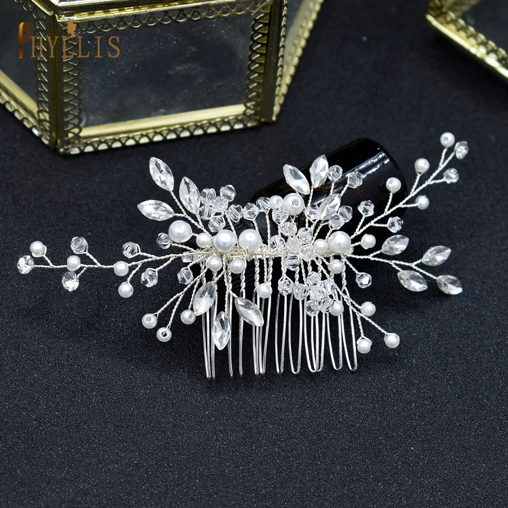 

A486 Wedding Crystal Pearls Hair Combs Handmade Hair Jewelry Bridal Headpiece Girls Headdress Women Hairpins Elegant Women Tiara