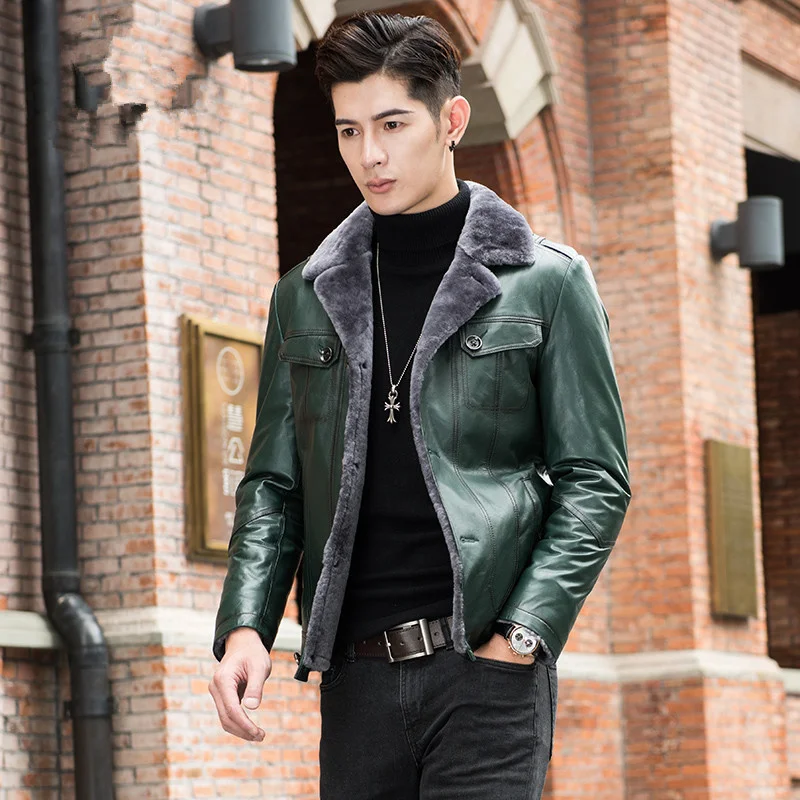 

Genuine Leather Sheepskin Shearling Real Wool Fur Coat Men Short Autumn Winter Jacket WXL1506 KJ1515