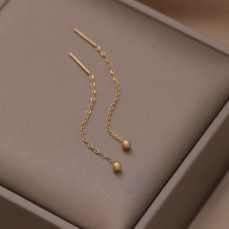 

Fashion Classic Simple High Quality Titanium Steel Tassel Metal Ball Earstring Gift Daily Wear Party Women Jewelry Earring 2022
