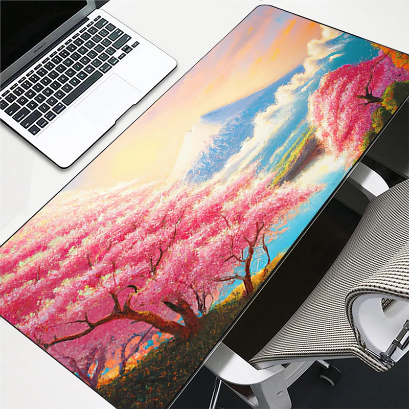

Cherry blossom Fuji Mountain large Mouse Pad Kawaii Anime MousePad Pc Gaming Keyboard Non-slip Mat With lock edge Rubber Mat