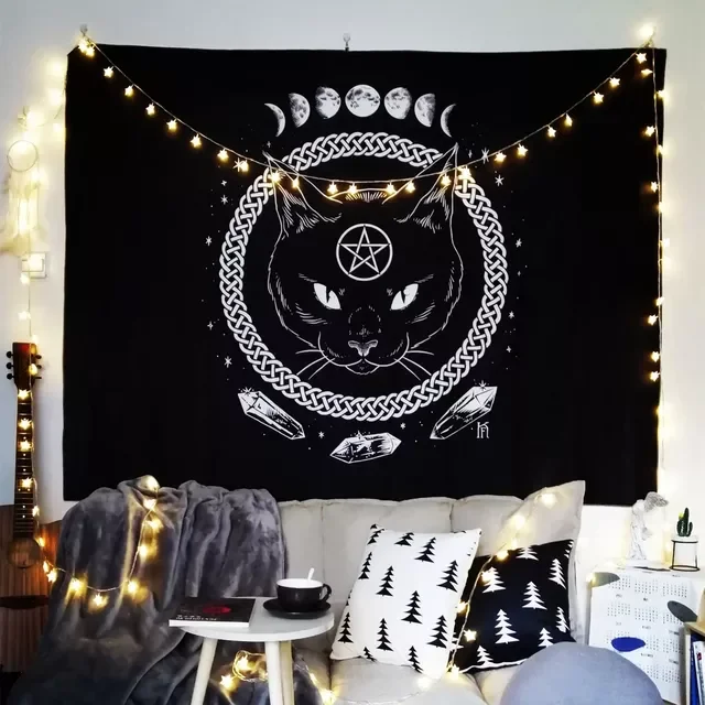 

Mysterious Divination Witchcraft Tapestry Wall Hanging Tapestries Baphomet Occult Home Wall Black Cool Decor Cat Coven