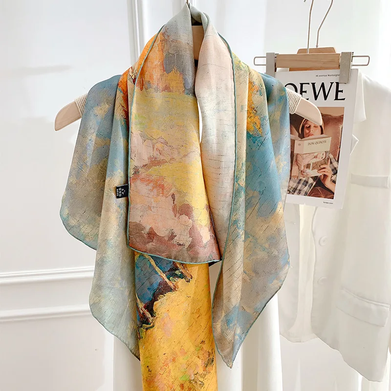

Double-sided real silk scarf fashion elegant 100% mulberry silk birch forest large square scarf silk decorative scarf shawl S315