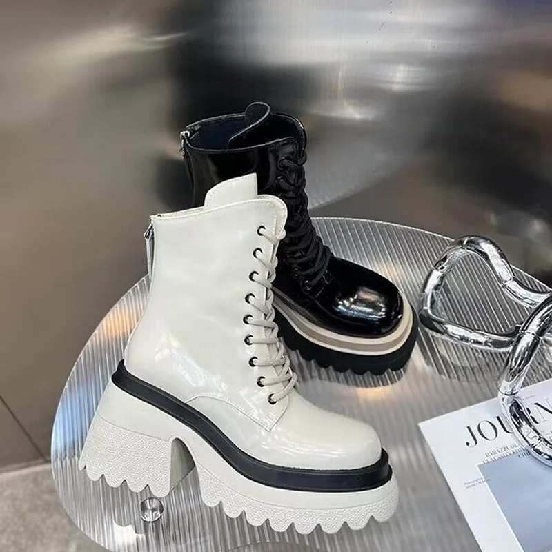 

Женские мотоциклетные туфли на среднем каблуке, черные туфли-лодочки на массивном каблуке, оксфорды в готическом стиле, Новинка осени 2022