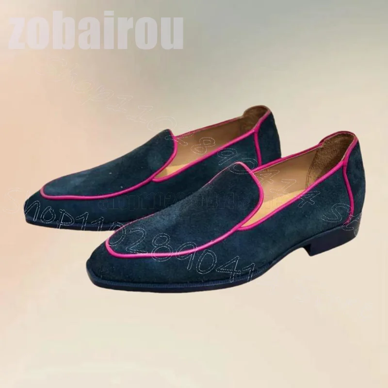 Синие замшевые низкие лоферы с квадратным носком модная мужская обувь без
