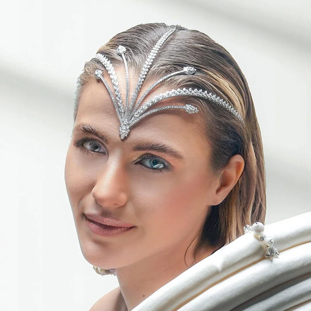 Модная V-образная повязка для волос с фианитом женщин геометрический узор модные