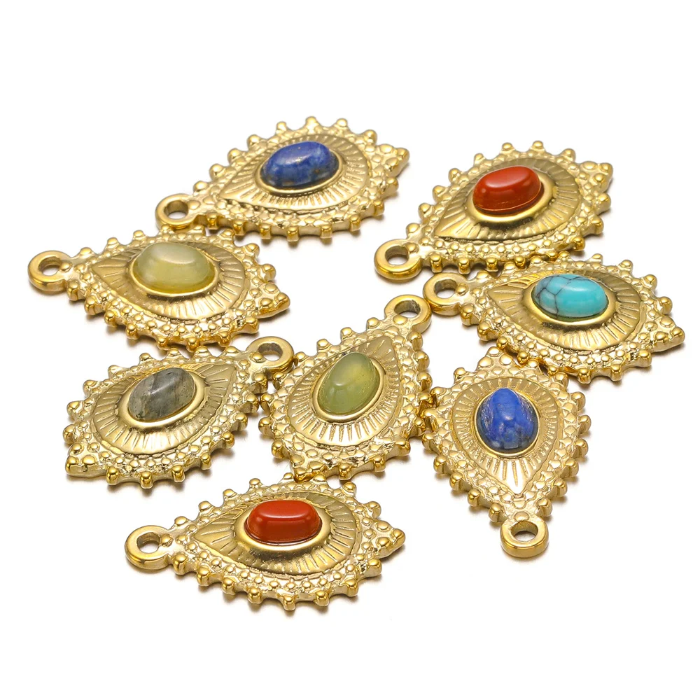 

5pcs Natural Stone and Stainless Steel Waterdrop Charm Pendants Gold Plated Charm for DIY Earring Necklace Making Wholesale