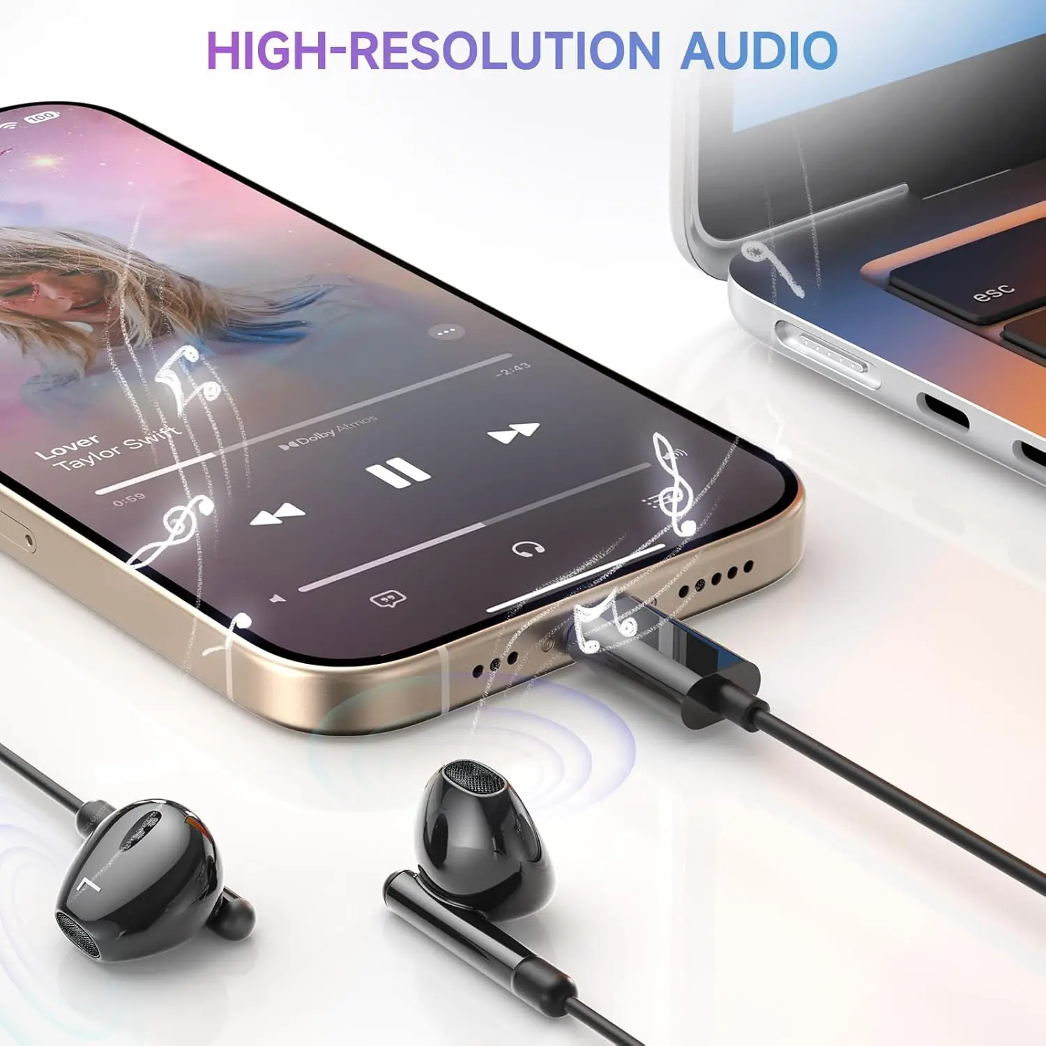 Фото Проводные наушники USB Type C 3,5 мм с регулятором громкости микрофона Проводные наушники-вкладыши Наушники-вкладыши с басами Спортивная гарнитура №3