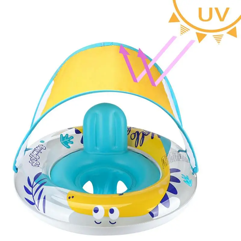

Inflatable Swim Ring Kids Dinosaur Float Swimming Pool Ring Swimming Float With Canopy Kids Pool Swimming Fun Toy For Family
