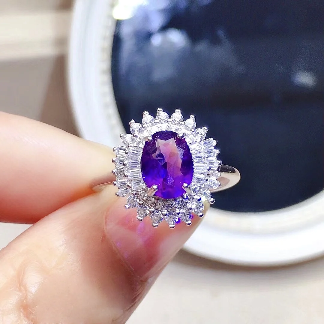 Dazzling Silver Amethyst Ring for Party 1ct 6mm*8mm VVS Grade Amethyst Silver Ring Solid 925 Silver Amethyst Jewelry