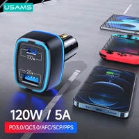usams 120w fast car charger pd qc3 0 afc scp pps dual usb phone charger for iphone xiaomi huawei samsung laptops tablet switch