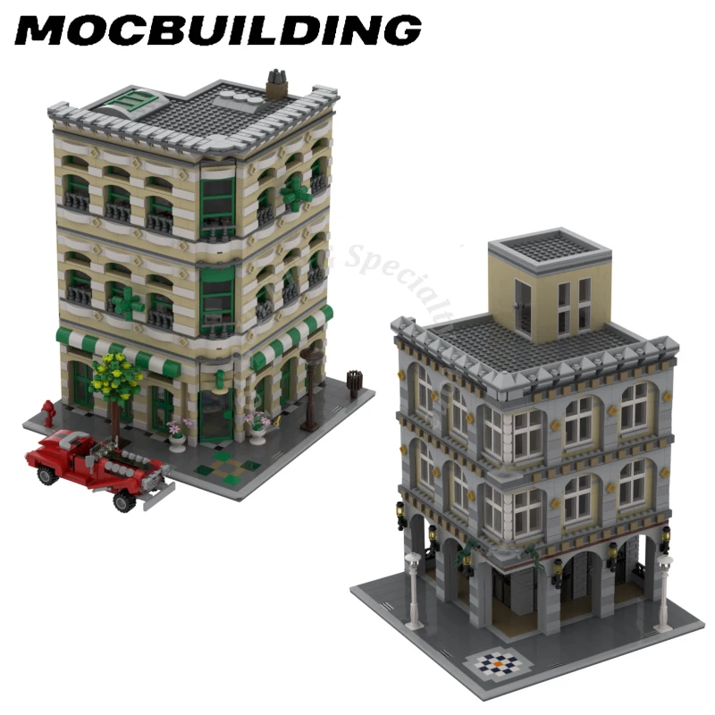 Модульные Угловые здания городская улица вид Moc строительные блоки набор моделей