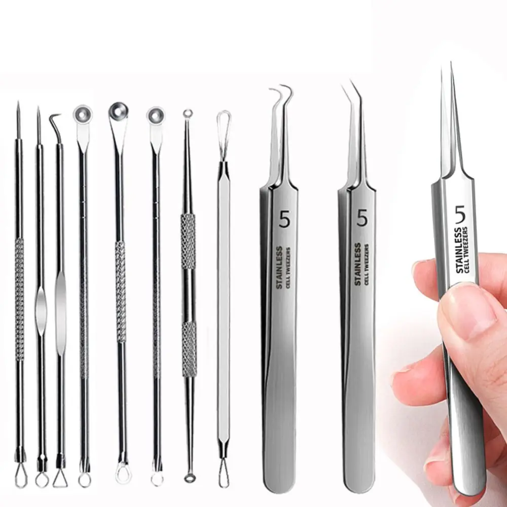 

8pcs/set Skin Tool Deep Cleaner Scraping & Closing Beauty Salon Acne Needle Pimple Remover Cell Clip Blackhead Tweezers