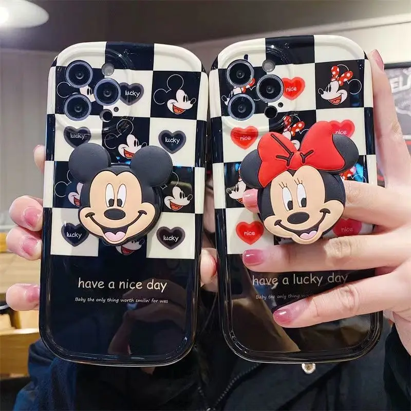 

Lovely Disney 3D Mickey Minnie Mouse Phone Case For Iphone 11 12 13 Pro Max X Xs Xr Silicone With holder Cover