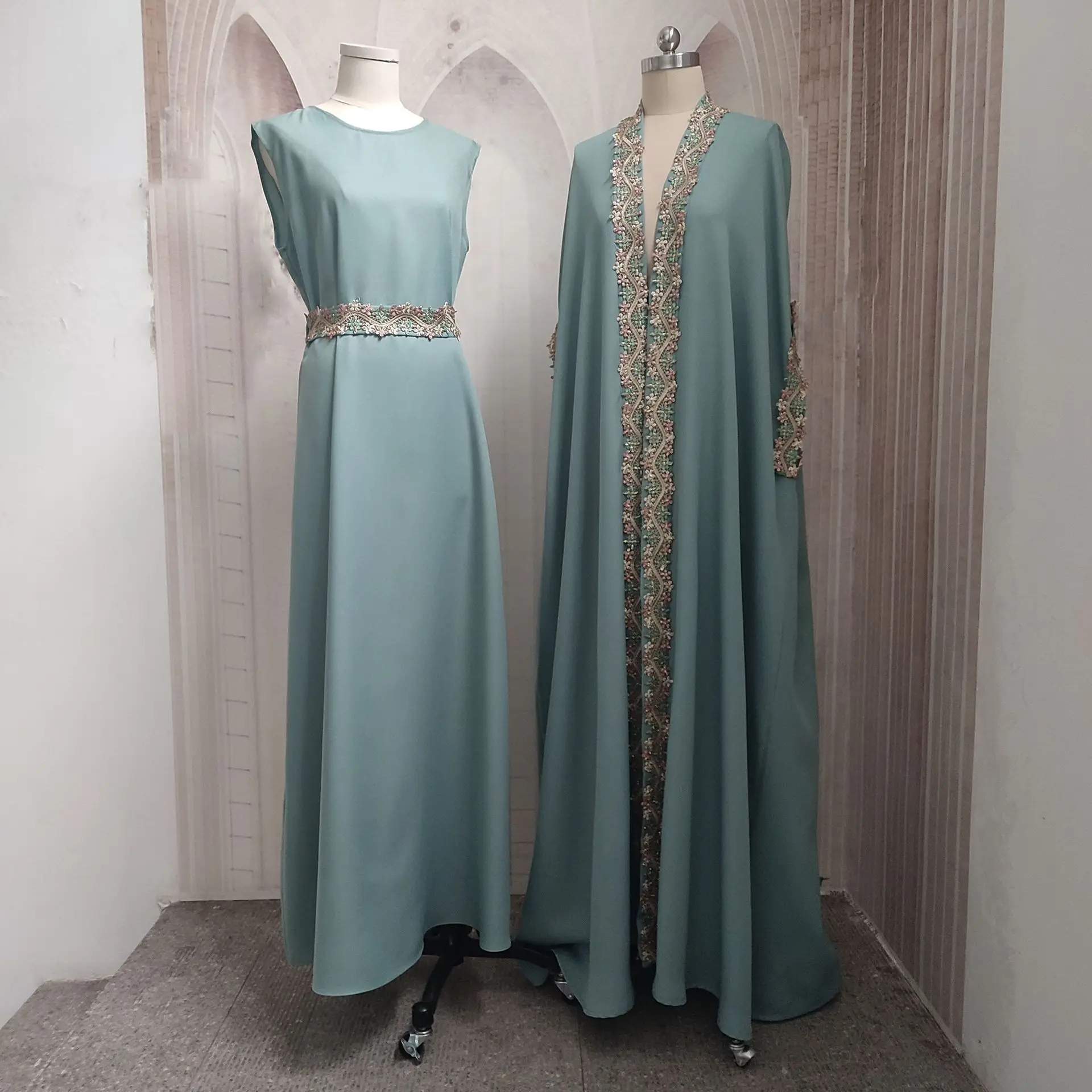 New musilim dress for women dubai abaya turkey new design 2022 robe marrocain morocan kaftan two picees set  All season dresses