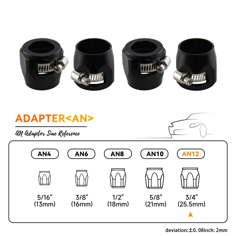 

AN12 3/4" 26mm Aluminum Fuel Hose End Fittings for Steel or Nylon Braided Fuel Hose 4PCS