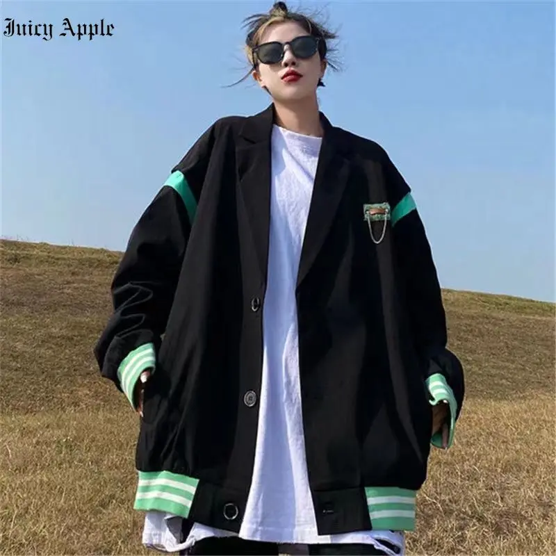 

Juicy Aplle Bomber Woman Oversize Retro Street Loose Coat Women's Fashion Splicing Small Suit High Street Style Jacket Summer