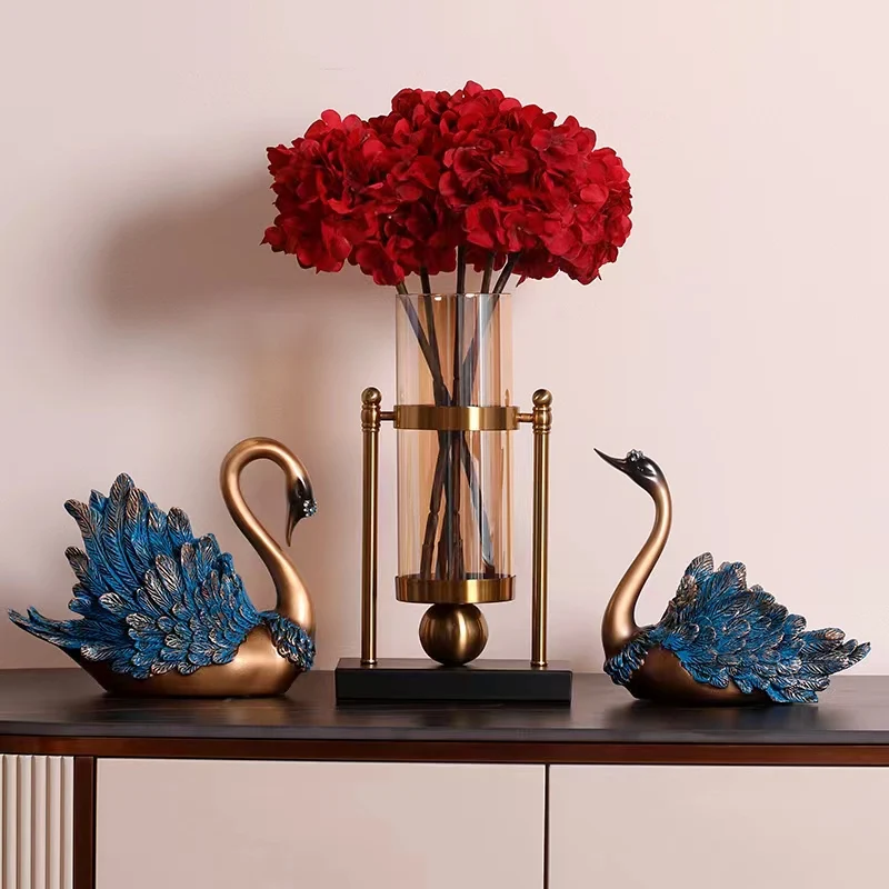 

Statues Home Living Room Decoration Swan Sculptures Figurines For Interior Room Ornaments Home Decor Craft Valentine's Day Gift