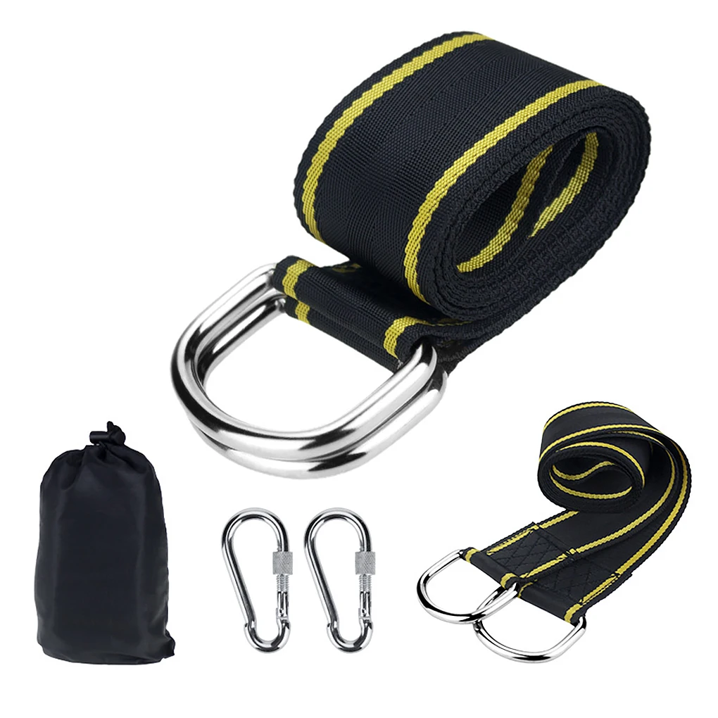 

Tree Swing Hanging Kit Straps Connecting Belt Carabiners Portable Garden Yard Fishing Hammock Chair Hook Black