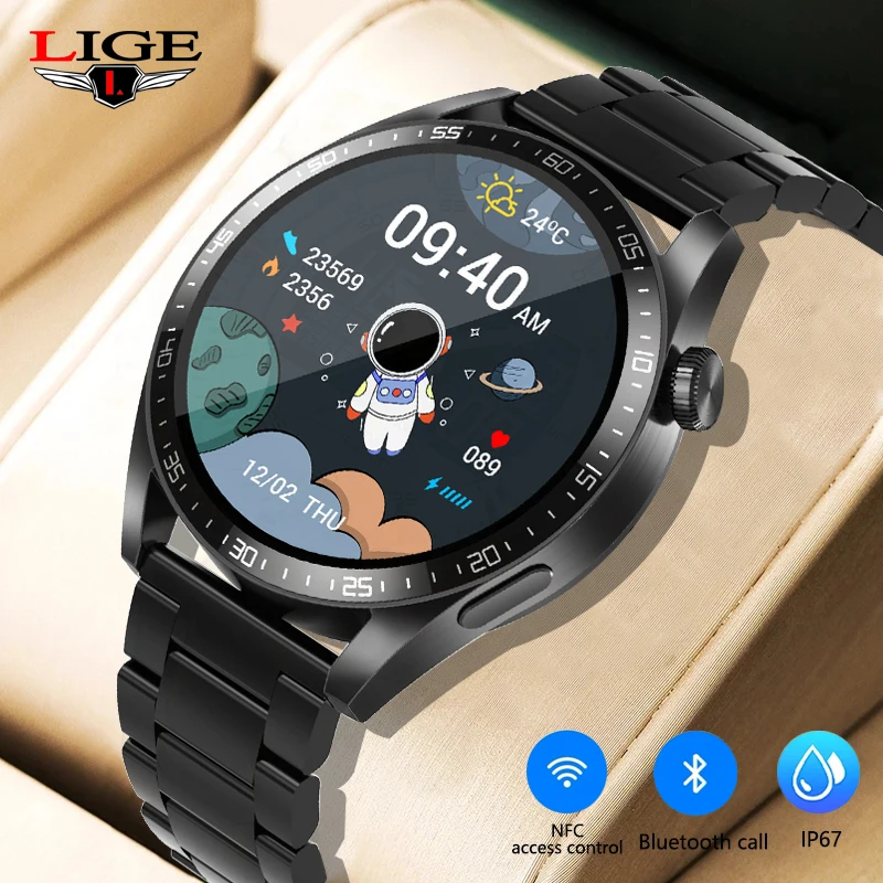 Мужские смарт-часы LIGE Steel 2022 Bluetooth NFC контроль доступа мужские часы пульсометр
